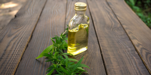 Raw golden CBD extract in a clear bottle